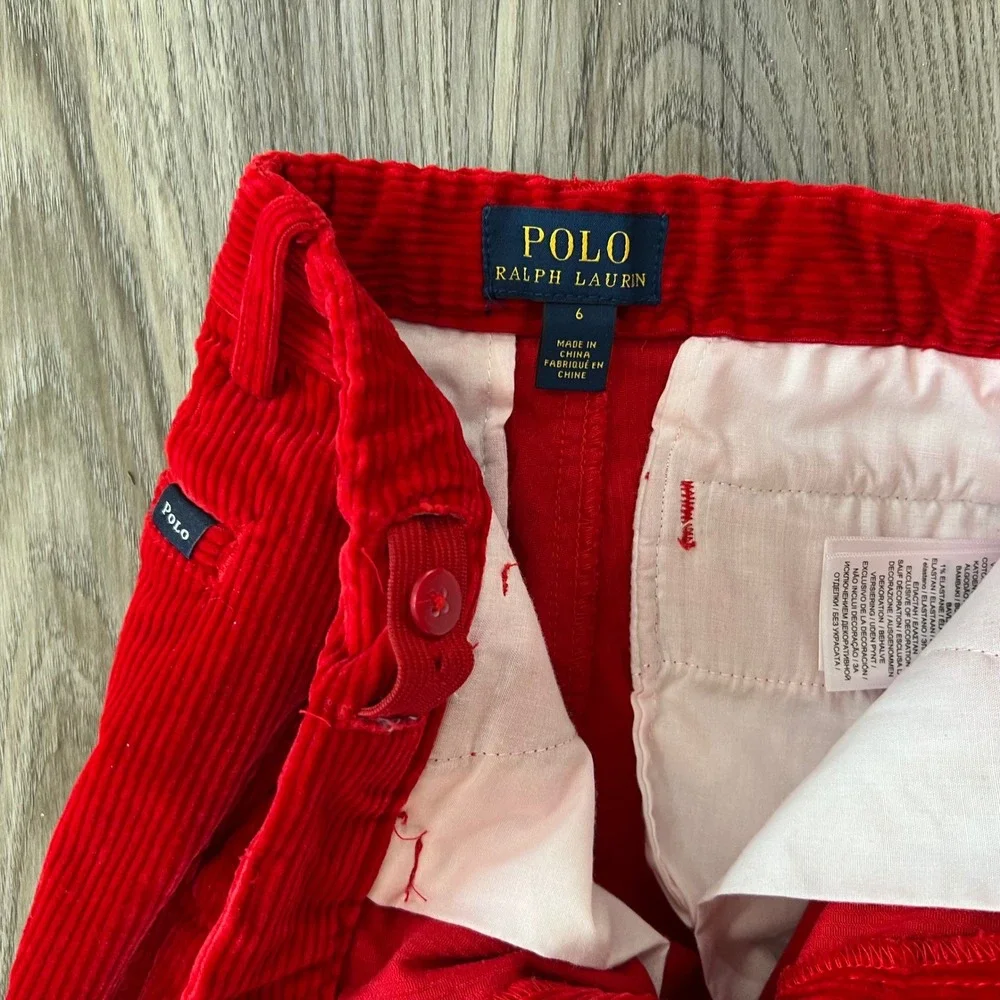 Polo Ralph Lauren Kids Red Corduroy Pants Straight Leg Size 6 Adjustable Waist